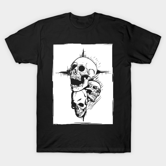 Skull Cross on Black T-Shirt by crowjandesigns